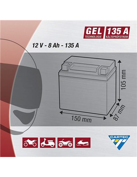 Motorrad-Batterie 12V 8Ah 11073 YTX9-BS 135